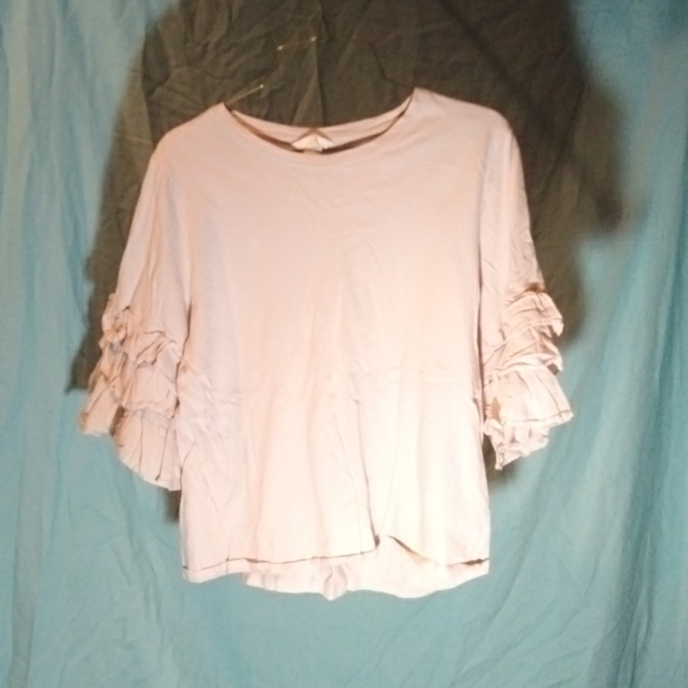 Pale Pink Ruffled Sleeve Shirt, H&M, Medium